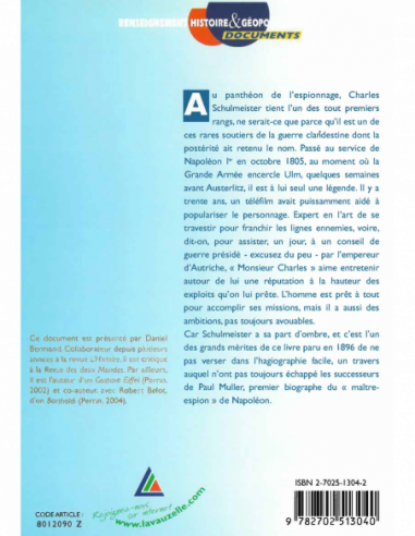 L'Espionnage militaire sous Napoléon 1er, Ch. Schulmeister