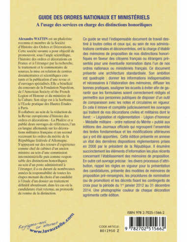 Guide des Ordres Nationaux et Ministériels - A l'usage des services en charge des distinctions honorifiques