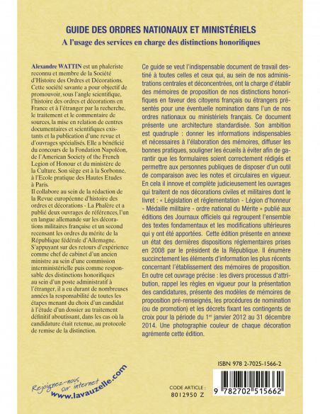 Guide des Ordres Nationaux et Ministériels - A l'usage des services en charge des distinctions honorifiques