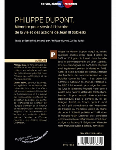 Philippe Dupont, Mémoire pour servir à l'histoire de la vie et des actions de Jean III Sobieski