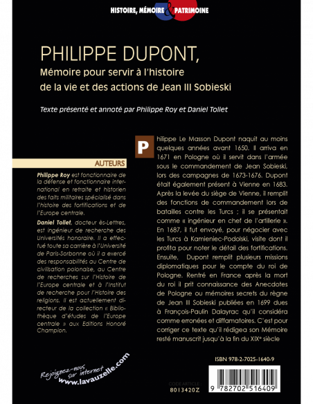 Philippe Dupont, Mémoire pour servir à l'histoire de la vie et des actions de Jean III Sobieski