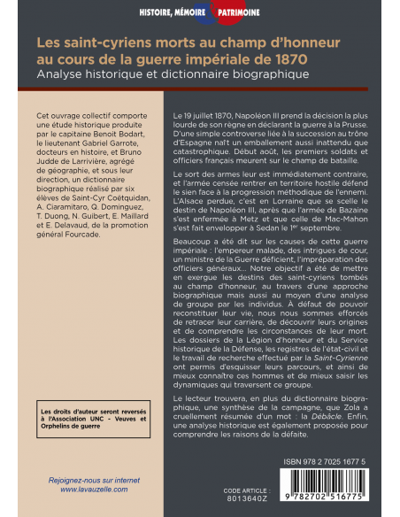 Les saint-cyriens morts au champ d'honneur au cours de la guerre impériale de 1870 Les saint-cyriens morts au champ d'honneur au cours de la guerre impériale de 1870
