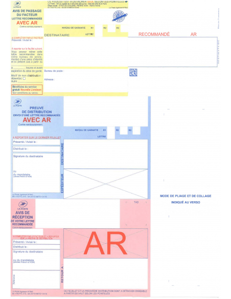 Boîte de 1000 recommandés A4 avec accusé de réception sans code barre Boîte de 1000 recommandés A4 avec accusé de réception sans code barre