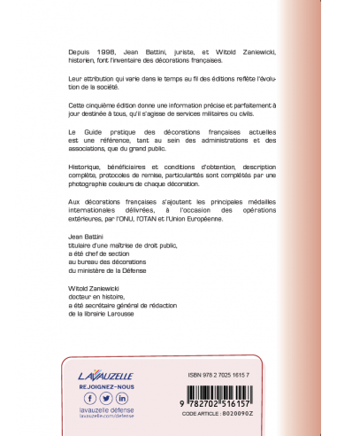 Guide pratique des décorations françaises actuelles - Edition 2015