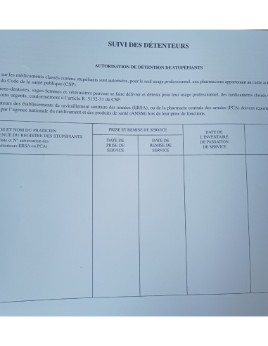 REGISTRE DES STUPEFIANTS A3  510-8*/42