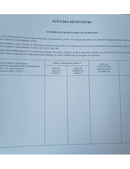 REGISTRE DES STUPEFIANTS A3  510-8*/42