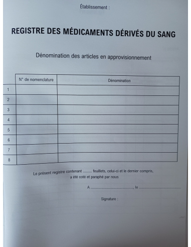 REGISTRE DES MEDICAMENTS DERIVES DU SANG 620-8*/19