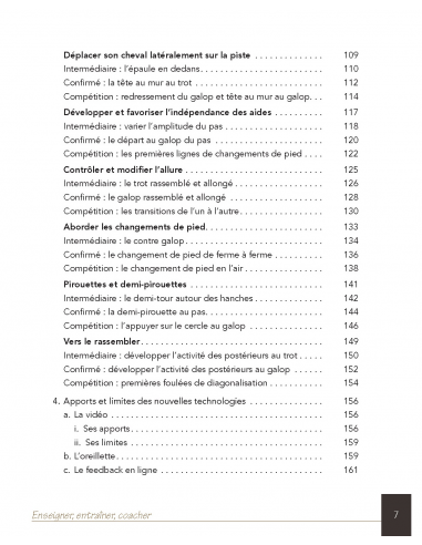 Sommaire Dressage: Enseigner, entraîner, coacher