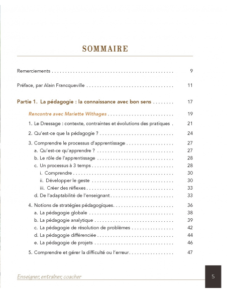 Sommaire Dressage: Enseigner, entraîner, coacher Sommaire Dressage: Enseigner, entraîner, coacher