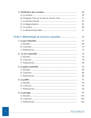 Sommaire Dressage: Rassembler, Aborder, Confirmer, Perfectionner