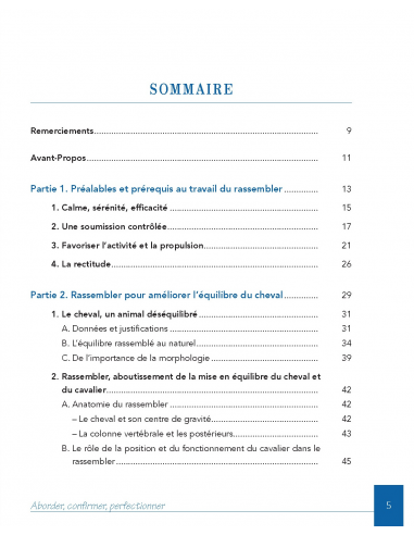 Sommaire Dressage: Rassembler, Aborder, Confirmer, Perfectionner